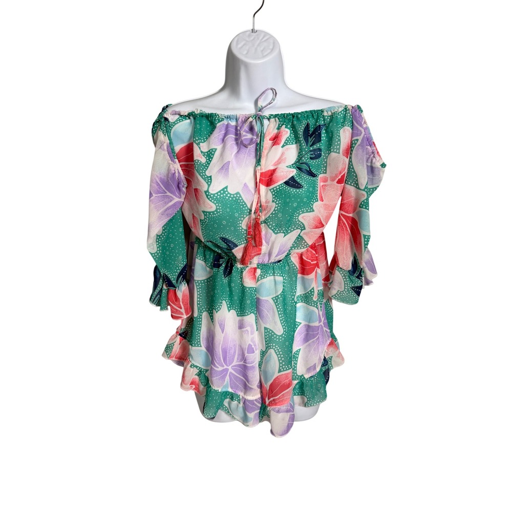 Y2K‎ tropical floral off shoulder romper size large